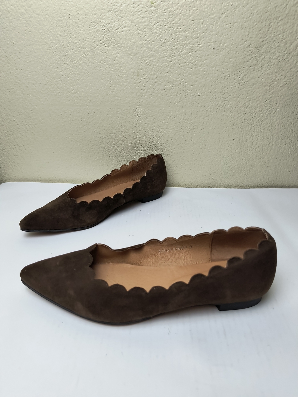 J. Jill Size 9 Scalloped-Edge Pointed Ballet Flats - Dark Brown